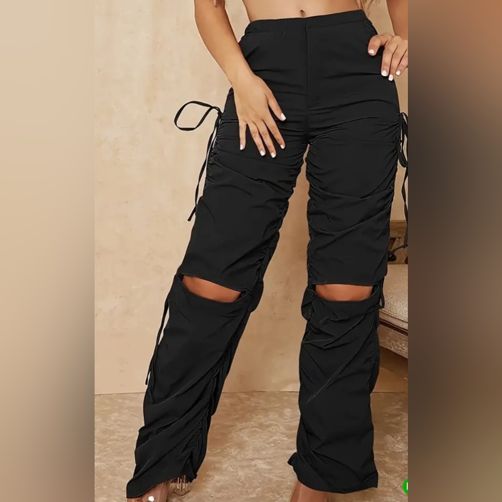 Cut out elastic cargo string pants
